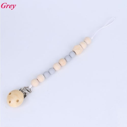 Baby Wooden Dummy Chain Nipple Clip Holder Pacifier Baby Infant Beaded Accessory 