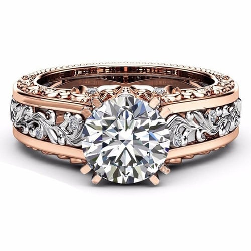 Fashion Engagement Ring Wedding Rose Gold Plated Clear Crystal Size 9 YG 