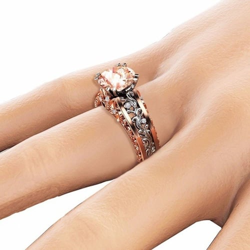 White Topaz Natural 18K Rose Gold Plated Two Tone Wedding Jewelry Ring Size 5-10 