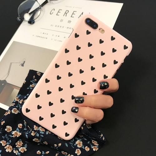 Super Cute Pink Black Color Love Heart Phone Case For Iphone 6 6s Plus 7 7plus 8 8plus X Ultra Thin Matte Hard Shell Case Cover Protection Phone Shells Accessories Buy Super Cute Pink Black Color