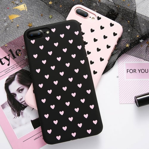 Super Cute Pink Black Color Love Heart Phone Case For Iphone 6 6s Plus 7 7plus 8 8plus X Ultra Thin Matte Hard Shell Case Cover Protection Phone Shells Accessories Buy Super Cute Pink Black Color