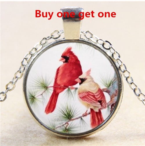 Cardinal Red Bird Photo Tibet Silver Cabochon Glass Pendant Keychain 