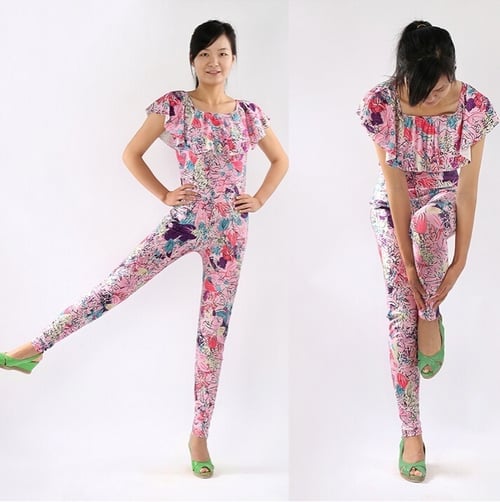 Women's Celeb Inspired Off Shoulder Frill Neon Floral Tropical Ladies Jumpsuit 