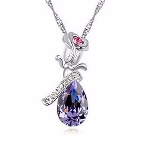 CS-DB Jewelry Silver Crystal Flower Chain Charm Pendants Necklaces