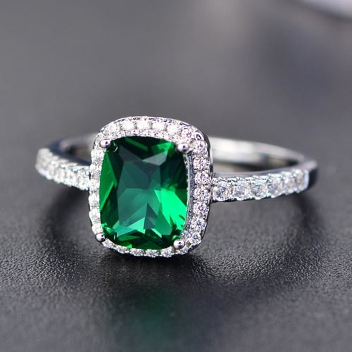 Sparkling Natural Emerald Ring Women Wedding Engagement Jewelry Size 5 6 7 8 9 