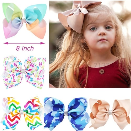 8 Inch Large Bow Hair Alligator knot Clips Girls Ribbon Bows Kids Accessories