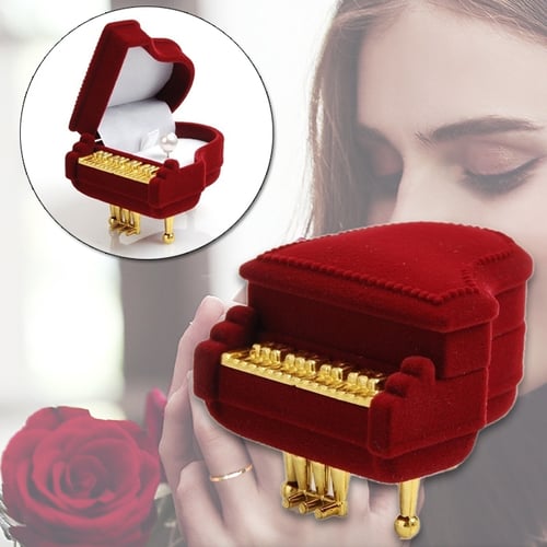 Cute Piano Ring Box Earring Necklace Pendant Jewelry Treasure Gift Case Wedding 