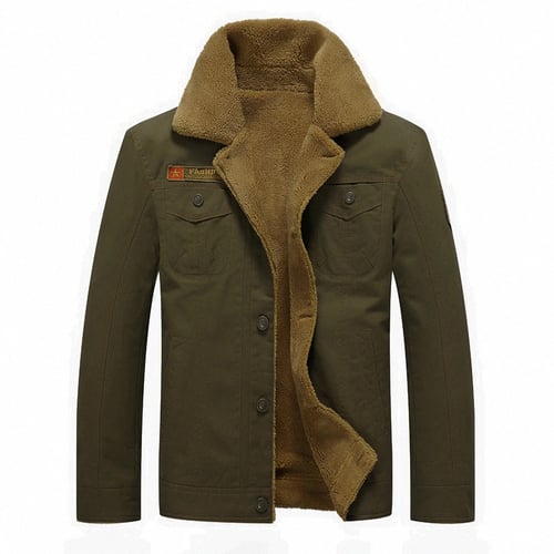 Mens Fleece Lined Flying Jacket Military Wool Coat Loose Thick Warm Outwear Top
