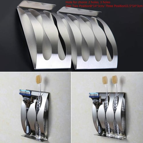 Wall Mount Stainless Steel Toothpaste Dispenser 2/3Position Toothbrush Holder 