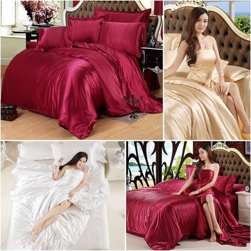Satin Silk Bedding Set Home Textile 3 4, Red Silk Duvet Cover Set King