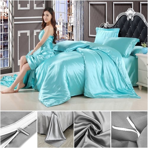 Satin Silk Bedding Set Duvet Quilt Cover Pillow Case w/o Sheet Twin/Queen/King