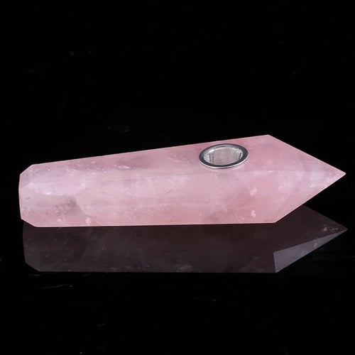 Natural pink quartz Pipes w/Carb Hole rose Crystal Wand Point Healing 1PC 