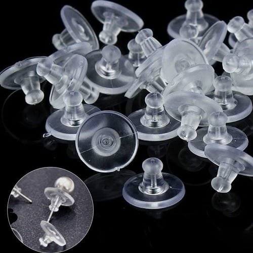 100Pcs Rubber Back Silicone Round Blocked Plastic Earring Ear Plugging For DIY 