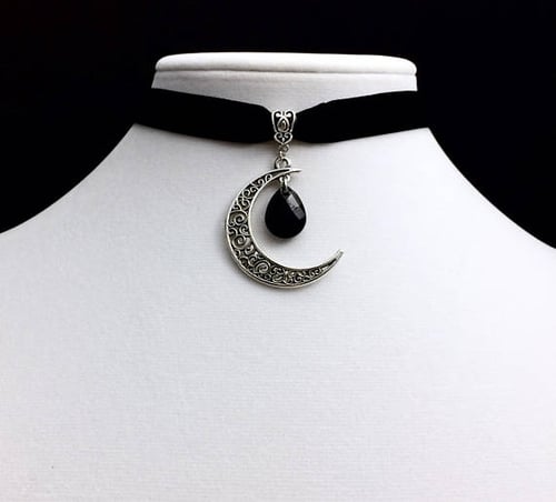 Black Velvet Large Moon Choker Gothic Choker Pagan Necklace Pendant 