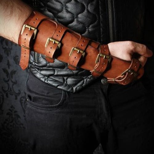 Adjustable Vintage Leather Gloves Outdoor Arm PU Leather Gloves Cosplay Bracers 