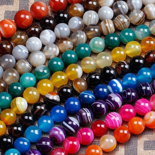 Natural Striped Agate Gemstone Round Loose Spacer Bead 16'' Strand 4 6 8 10 mm 