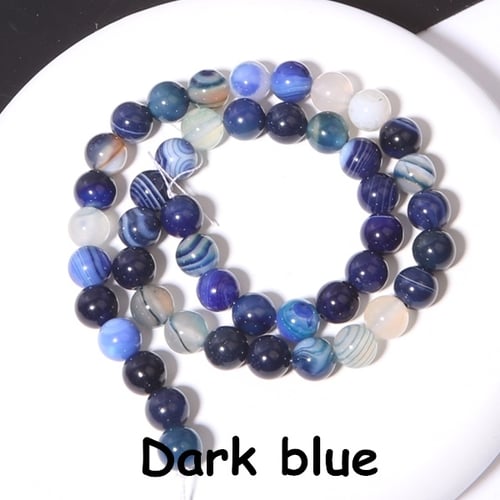 Natural Blue Striped Agate Round Gemstone Loose Spacer Beads Charm 6/8/10/12mm 