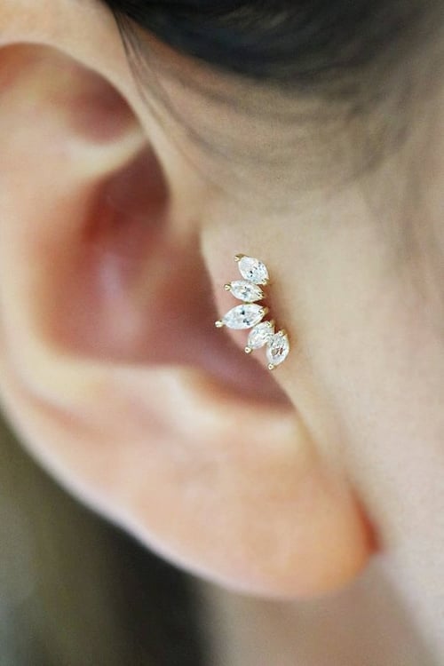 CZ Crown cartilage earring tiara tragus dainty crown conch rose gold stud silver