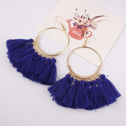 Fashion Bohemian Earrings Jewelry Long Tassel Fringe Women Boho Stud Drop Dangle 