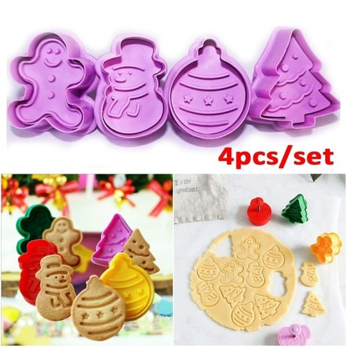 4Pcs/Set Christmas Cookie Biscuit Plunger Cutter Mould Fondant Cake Mold Baking 