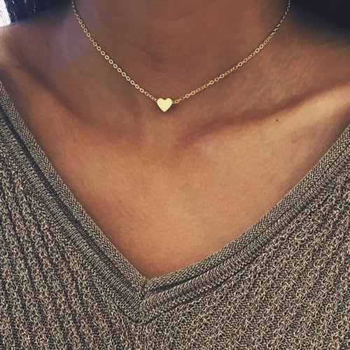 Women Jewelry Choker Pendant 925 Silver Gold GF Heart Chain Bib Chunky Necklace 