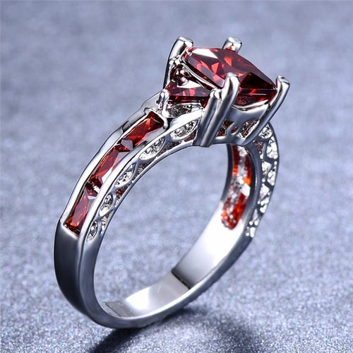 Women's Red Ruby 18K black gold filled Fashion Wedding Ring Gift Size  9 
