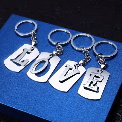 Details about   Women Men Stainless Steel Letters A-Z Key Chains Fashion Car Pendant Key Rings 