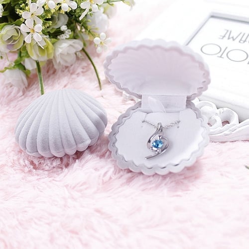 Shell Shape Lovely Earrings Ring Velvet Gift Display Box Jewelry Necklace Case 
