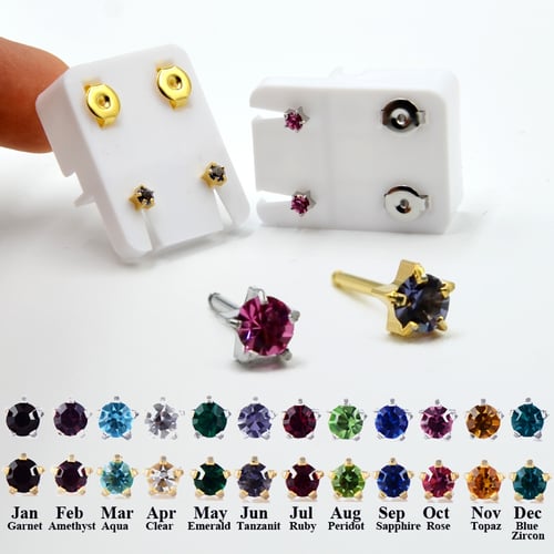 12 Pairs Sterilized Surgical Steel Prong Set CZ Birthstone Earring Stud 