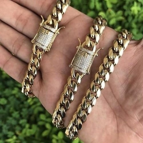 Miami Cuban Chains For Men Hip Hop Jewelry Gold Thick Stainless Steel  Necklace 
