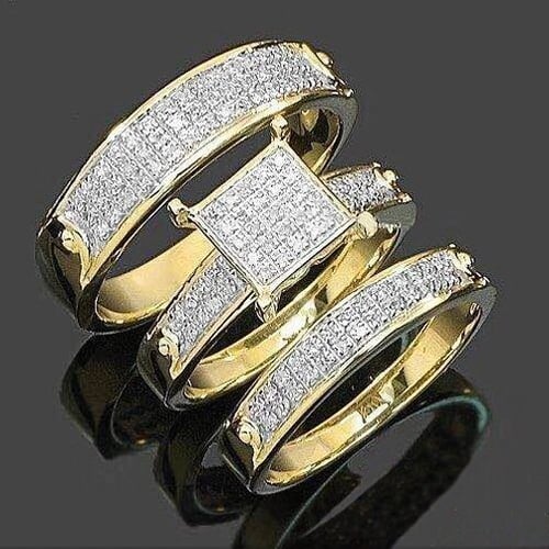18k Yellow Gold Plated Luxury Jewelry White Sapphire Wedding Ring Size 6-10 