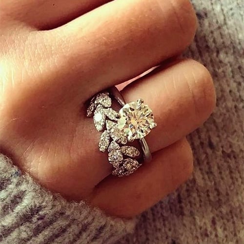 6-10 Women Fashion 925 Silver leaf Sapphire Ring Wedding Jewelry Size 