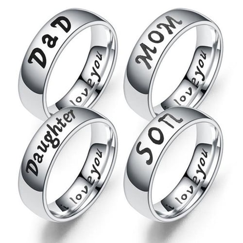 "Mom" or "Dad" Stainless Steel "Love You" Engraved Ring Necklace Birthday Gift 