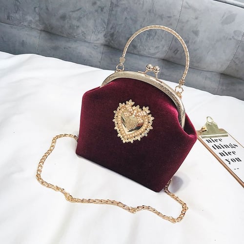 Velvet Heart Shape Women Evening Bag Wedding Prom Handbag Purse Bridal Ladies 