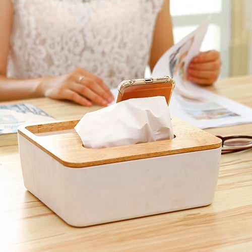 Tissue Box Dispenser Paper Storage Holder Napkin Case Wooden Organizer 