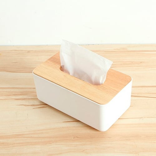 Tissue Box Dispenser Wooden Covers Paper Storage Holder Napkin Case Organizer 