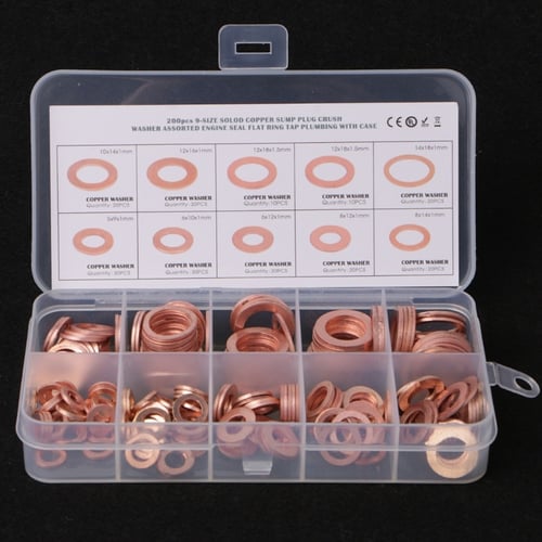 200x M5-M14 Solid Copper Washers Pro Hardware Accessories Flat Ring Oil Seal Kit