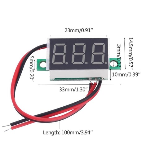 Black 2-wire Mini DC 5-30V Voltmeter LED Panel 3-Digital Display Voltage Meter 