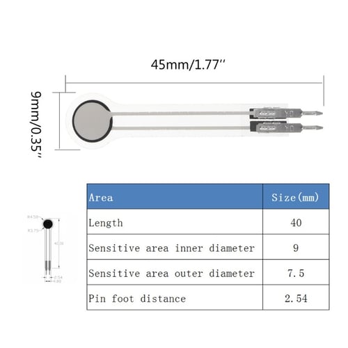 10kg Force Sensor Thin Film Force-Sensitive Resistor Diameter 7.5mm Waterproof Pressure Sensor 