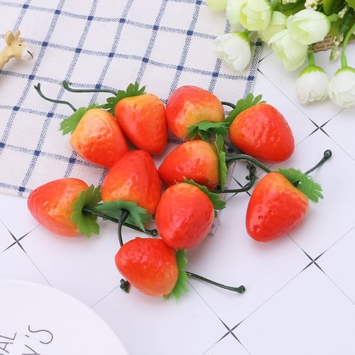20*Artificial Plastic Strawberry Fruit Fake Display For Kitchen Home Foods Decor 