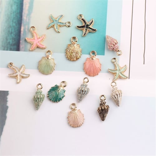 13Pcs Cute Conch Sea Shell Pendant Charms Jewelry Making Handmade Accessories 