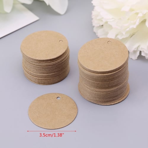 100x Brown Round Craft Paper Hang Tags Labels Wedding Favor Gift Cards Price Tag 