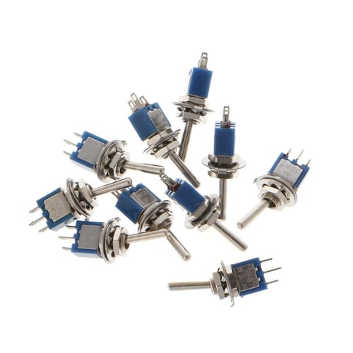 10 Pcs AC 250V/1.5A 125V/3A SPDT 3-Pin On/On 2 Position Mini Toggle Switch Blue 