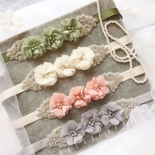 Handmade Cummerbund Flower Sash Belt Waistband Beaded Elegant Dress Accessories