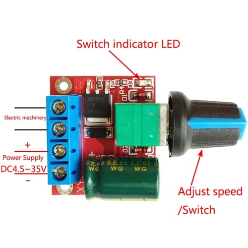 Mini DC Motor PWM Speed Controller 4.5V-35V Speed Control Switch LED Dimmer 5A 