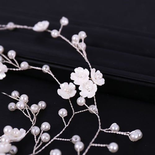 100cm Long Hair Band Floral Headband Simulated Pearl Wedding Bride Headwear Gift 