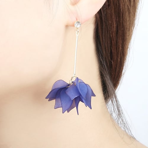 Korean Long Tassel Earring Flower Petal Leaves Stud Earrings For Women Fresh Zircon