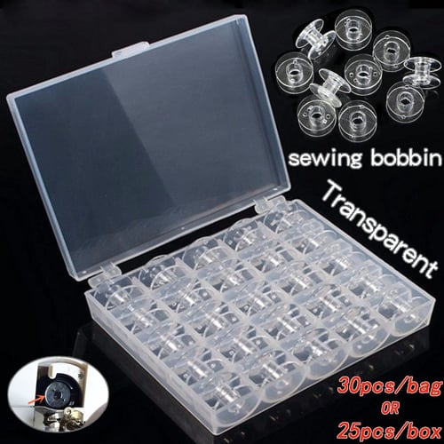 25 Clear Bobbins Storage Case Plastic Spool Box Sewing Machine Accessories 
