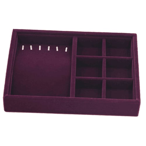 Purple Velvet Earring Organizer Tray Jewelry Display Case Holder Storage Box 
