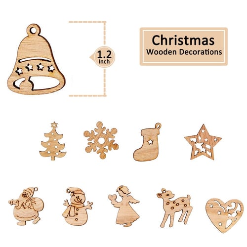 50Pcs DIY Craft Christmas Wood Chip Hanging Pendant Xmas Ornaments Decor Home 